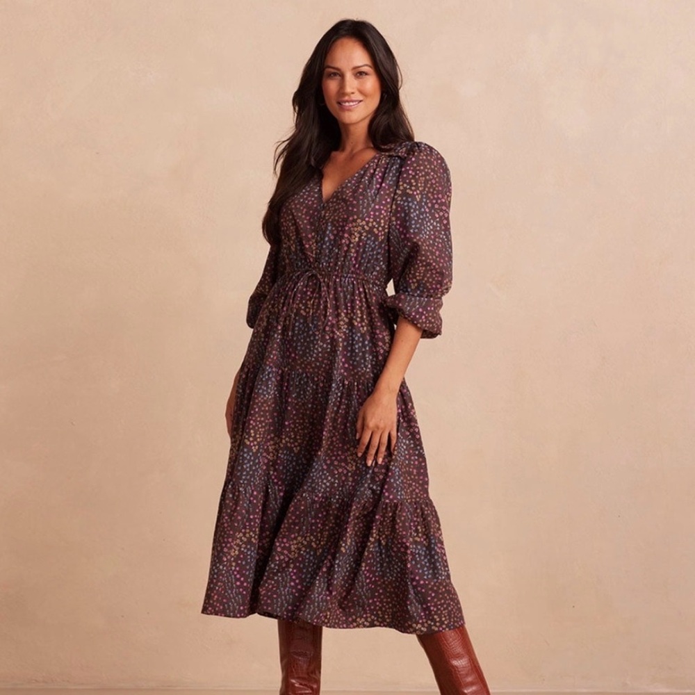 Summersalt Poplin Button Down Dress with Drawstring Waist - Chocolate Floral